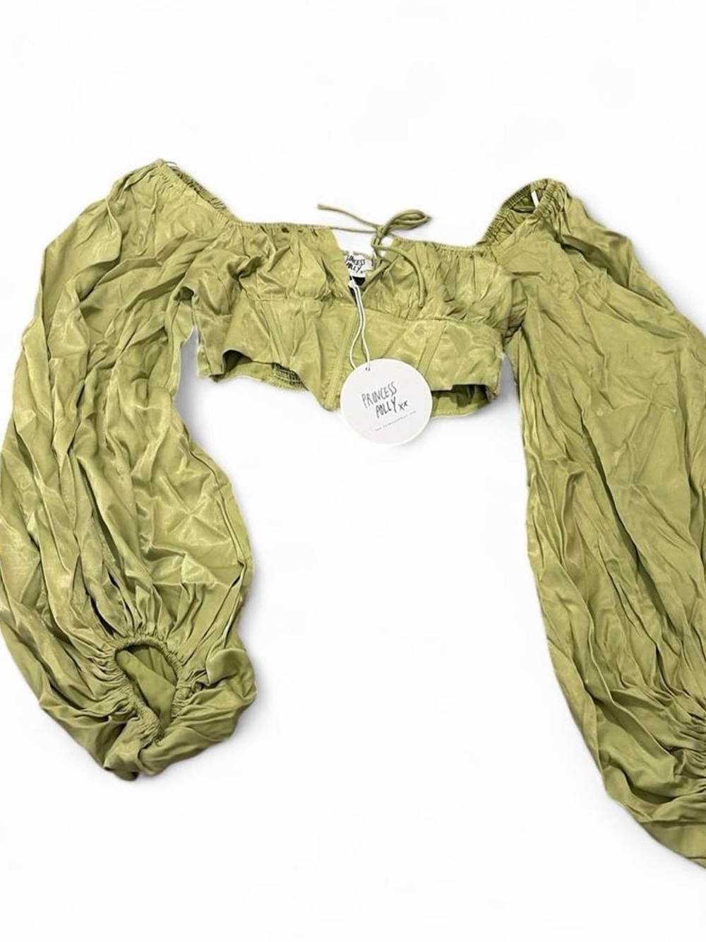 Princess Polly Olive Green Smocked Crop Top with Balloon Sleeves